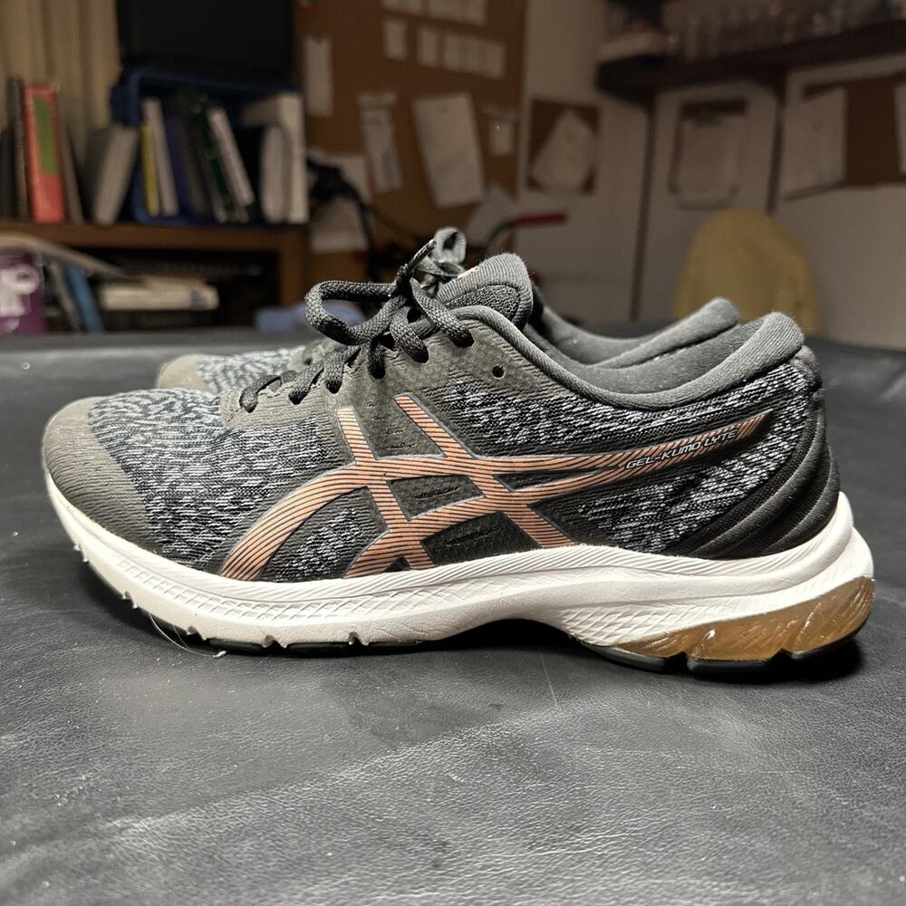 Asics Women's 10 Wide Black and Rose Gold Athletic Running Shoes